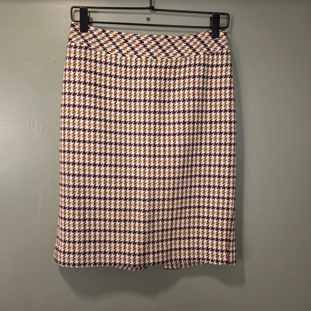 Talbots Women's Pencil Skirt Wool Blend Size 2 Petite Houndstooth White Multi
